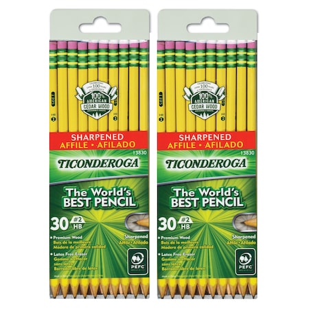 Ticonderoga No. 2 Pencils, Pre-Sharpened, 30 Per Pack, PK2 13830